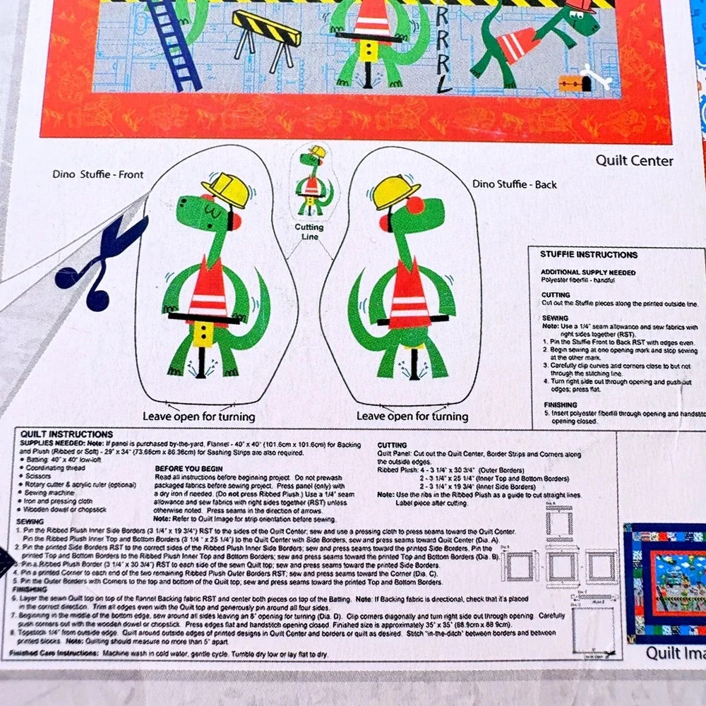 Fabric Editions Storytime Quilt Stuffie Kit Blue Dino Demo Day Construction